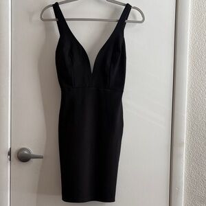 Lulu's Rayon  Black V-Neck Mini Zip back Stretch Dress SZ S